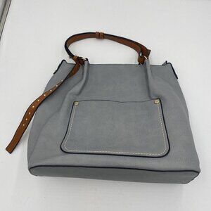 NWOT Large Shoulder Bag Handbag Faux Leather Slate Blue / Gray With Pouch